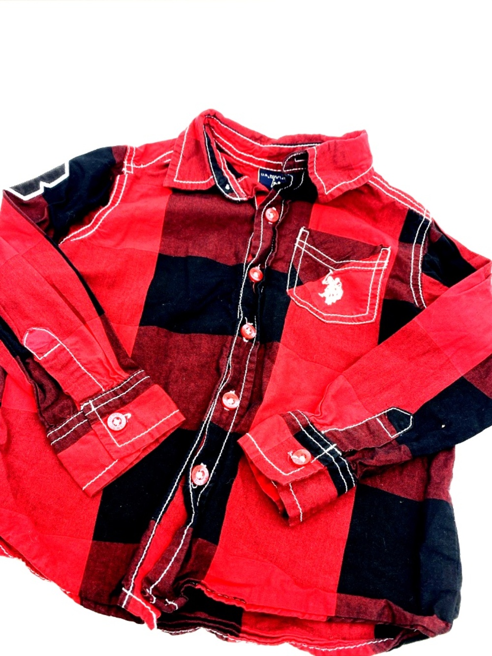 US Polo Button Down Shirt Size 3T Boys Toddlers Red Black Collared Pocket